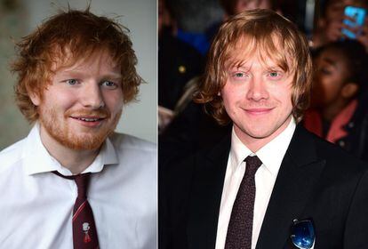 Su parecido va más allá de su pelirroja melena. El cantante Ed Sheeran y, a la derecha, el actor de la saga 'Harry Potter' Rupert Grint.