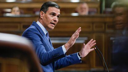 El presidente del Gobierno, Pedro Sánchez, este miércoles en la Cámara baja.