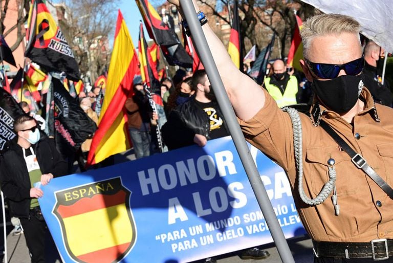 Marcha neonazi en homenaje a la División Azul celebrada el día 13 en Madrid, investigada por la Fiscalía por un posible delito de odio.