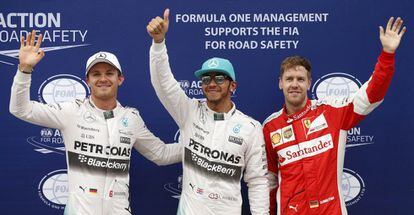 Rosberg, Hamilton y Vettel tras la clasificación del Gran Premio de Malasia