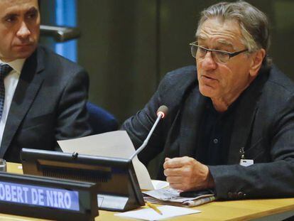 El actor Robert De Niro en la reuni&oacute;n de altos funcionarios de la ONU el lunes.