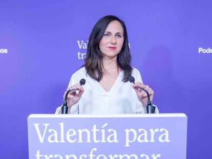 Ione Belarra, secretaria general de Podemos comparecen en la sede del partido el pasado 28 de mayo.