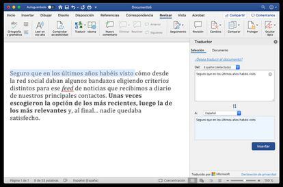 Traducción en Microsoft Word.
