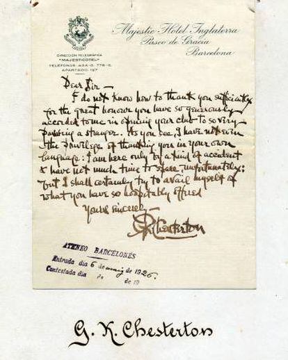 Chesterton va visitar l’Ateneu Barcelonès el maig del 1926. 