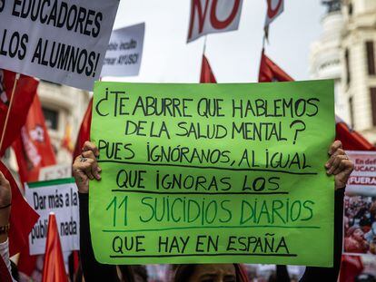 Manifestación de jóvenes en defensa de la salud mental en octubre, en Madrid.