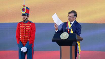 El presidente de Colombia, Gustavo Petro, durante su discurso de investidura.