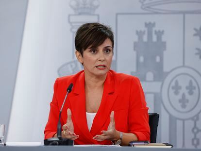 La ministra de Política Territorial y portavoz del Gobierno, Isabel Rodríguez, durante la rueda de prensa ofrecida este martes tras la reunión del Consejo de Ministros.
