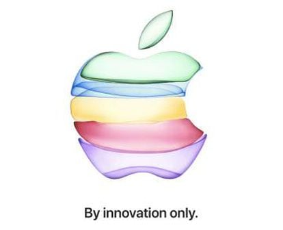 Imagen de la invitación enviada por Apple, con el lema "Solo con innovación" y una imagen que recuerda a su antiguo logo multicolor