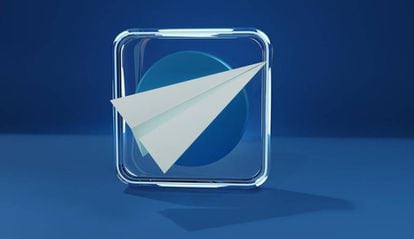 Logo de telegram en cuadro d cristal