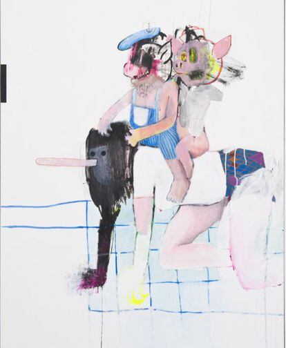 'Putos cerdos', 2013 Acrílico, rotulador, lápiz y bolígrafo sobre tela 160x130 cm