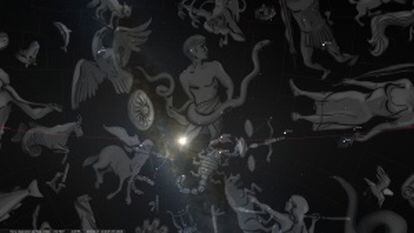 Representación del cielo donde se aprecia el paso del Sol saliendo de la constelación de 'Ofiuco' y entrando en la de Sagitario.