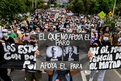 Una protesta contra el Gobierno de Iván Duque, en Medellín el pasado 28 de abril.