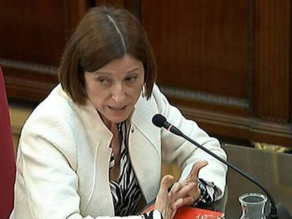 Imagen de la señal institucional del Tribunal Supremo de la expresidenta del Parlament Carme Forcadell durante su declaración. En vídeo, así fue la declaración de Forcadell.