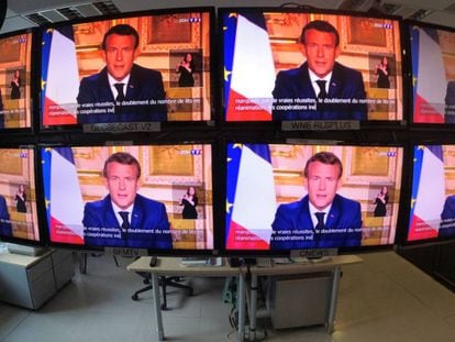 El president francès Emmanuel Macron en una compareixença televisada.