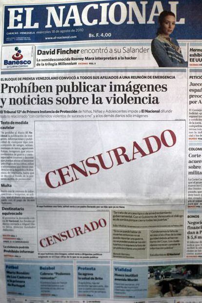 Portada de la edición del miércoles 18 de agosto de 2010 del diario de Caracas <i>El Nacional</i>