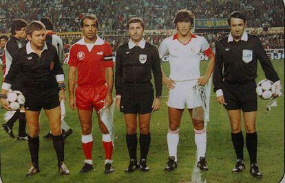 Pablo Blanco, antes del partido ante el PAOK, en noviembre de 1982.