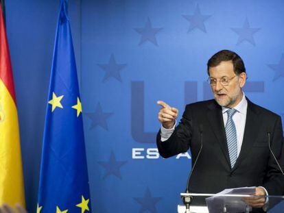 Mariano Rajoy, durante la rueda de prensa posterior a la reuni&oacute;n del Consejo Europeo.