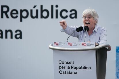 29/02/20 Acto del Consell per la Republica Catalana con el lema La republica al centre del mon con la presencia del expresidente catalan, Carles Puigdemont y los exconsejeros Toni Comin y Clara Ponsati. Perpinan, 29 de febrero de 2020 [ALBERT GARCIA] 
