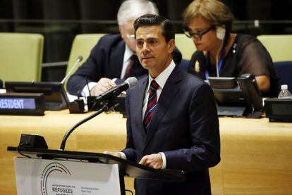 El presidente mexicano, Enrique Pe&ntilde;a Nieto, en la cumbre de refugiados de la ONU 