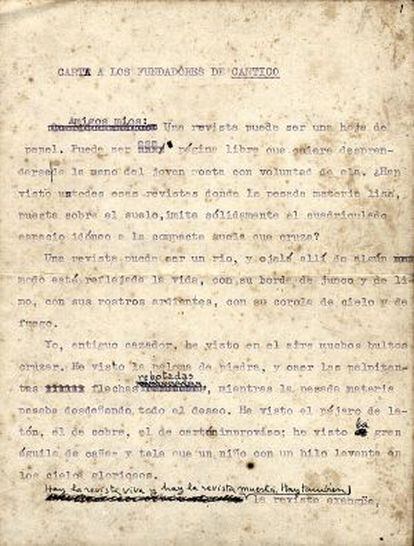 Primera de las cinco páginas de la ‘Carta a los fundadores de Cántico’ enviada por Aleixandre a Molina el 12 de enero de 1948.