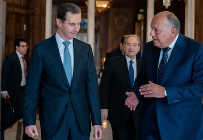 Bachar el Asad y el ministro de Exteriores egipcio, Sameh Shoukry, recientemente en Damasco.