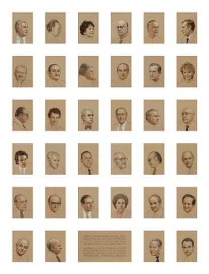 Políptico con los retratos de políticos y senadores de las Cortes Constituyentes, así como con las de todos sus presidentes.