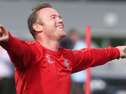 Wayne Rooney, en el último entrenamiento previo al partido