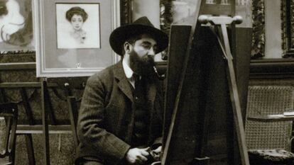 El pintor Ramon Casas, en su estudio hacia 1905.