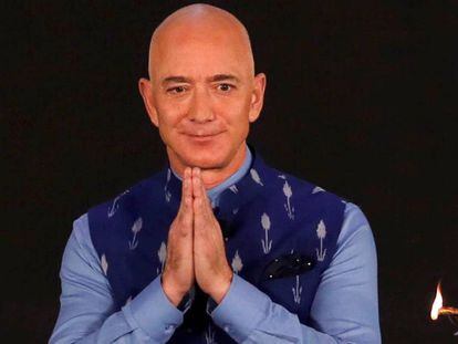 Jeff Bezos, fundador de Amazon, durante un evento en Nueva Delhi esta semana.