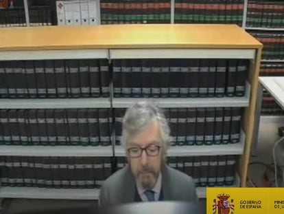 Jorge Trías, durante su declaración por videoconferencia este jueves en la Audiencia Nacional.