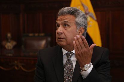 El presidente de Ecuador, Lenín Moreno, durante la entrevista con EL PAÍS en el Palacio de Carondelet.