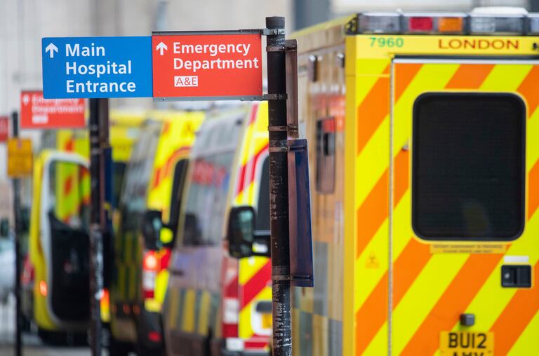 Ambulances at the gates of Royal London Hospital on December 29.