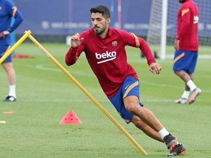 Luis Suárez, en un entrenamiento en la Ciudad Deportiva del Barcelona.