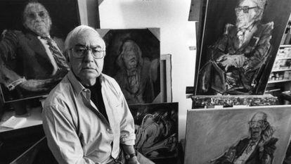 El pintor &Aacute;lvaro Delgado Ramos, en su estudio en 1992.
 