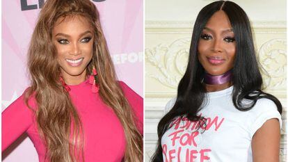 Las modelos Tyra Banks y Naomi Campbell.