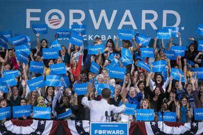 Obama, durante su mitin en Virginia. 