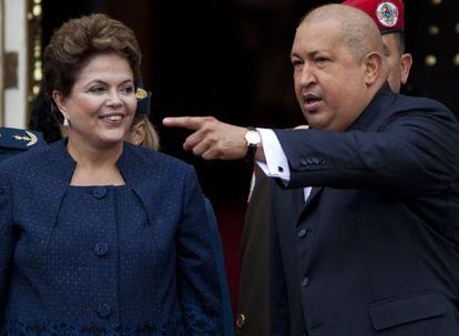 La presidenta brasileña, Dilma Rousseff, y el presidente de Venezuela, Hugo Chávez.
