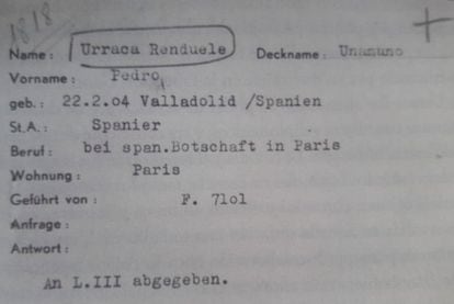 El alias de Pedro Urraca en la Gestapo era "Unamuno".