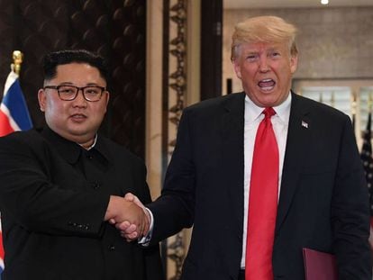 Kim y Trump en su reunión el 12 de junio en Singapur