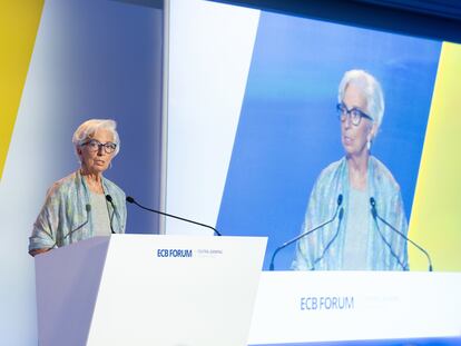 La presidenta del BCE, Christine Lagarde, en el foro de Sintra (Portugal).