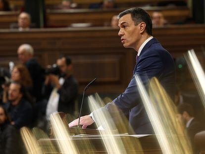 Pedro Sánchez interviene en el debate de su investidura, este jueves en el Congreso.