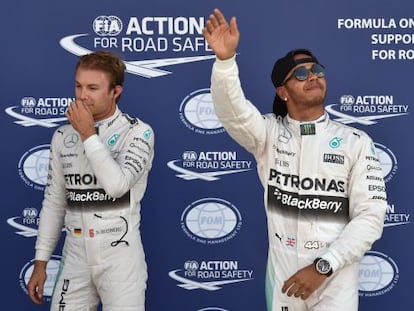 Hamilton y Rosberg tras la clasificaci&oacute;n