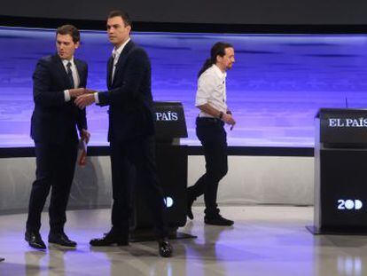 Pedro Sánchez y Pablo Iglesias en el debate de EL PAÍS, el pasado 30 de noviembre.