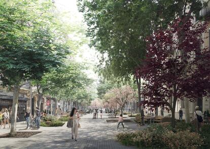 Recreación virtual de una de las futuras nuevas calles del Eixample de Barcelona.