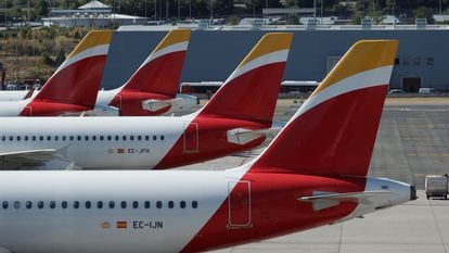 Aviones de Iberia en el aeropuerto de Madrid-Barajas.