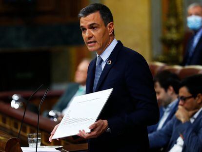 Pedro Sánchez, este martes, en el Congreso de los Diputados.