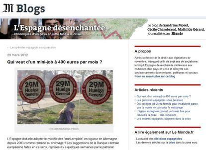 Imagen de la entrada de un blog de &#039;Le Monde&#039; dedicado a la huelga general.