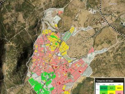 Mapa de zonas afectadas de gas radón en Moralzarzal.