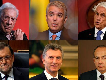 Mario Vargas Llosa, Iván Duque, Sebastián Piñera, Mariano Majoy, Mauricio Macri y Felipe Calderón.