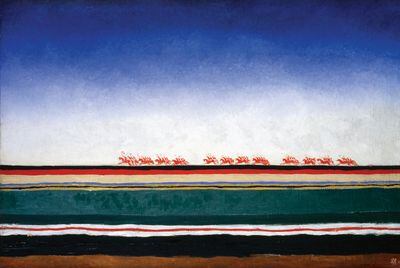 <i>La caballería roja</i> <i>(circa</i> 1930), de Kazimir Malévich, obra incluida en la exposición <i>La caballería roja. Creación y poder en la Rusia soviética (1917-1945)</i>, en La Casa Encendida, de Madrid.